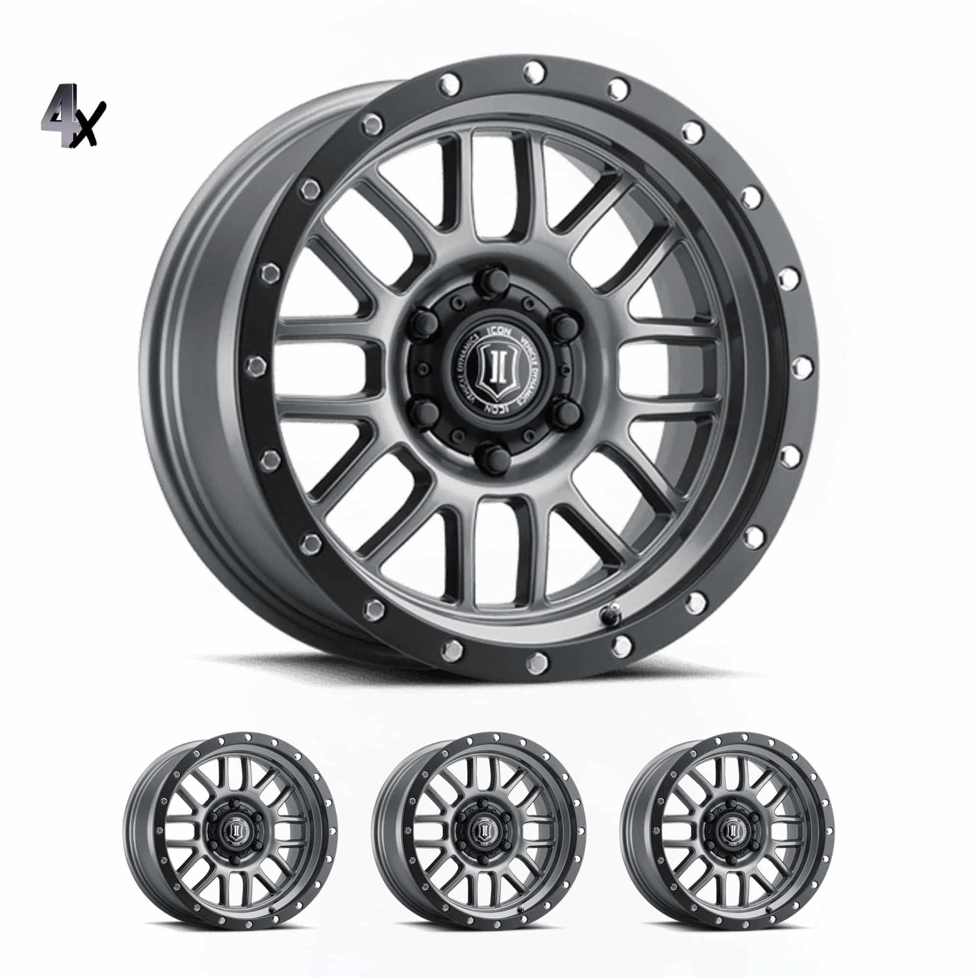 (17×8.50) 4x ALPHA GUNMETAL WITH BLACK RING 6×5.5″ (0 OFFSET)